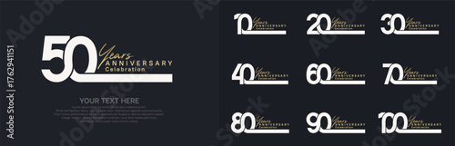 Anniversary logo set vector design, white and gold color for celebration event