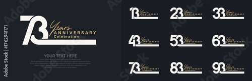 Anniversary logo set vector design, white and gold color for celebration event