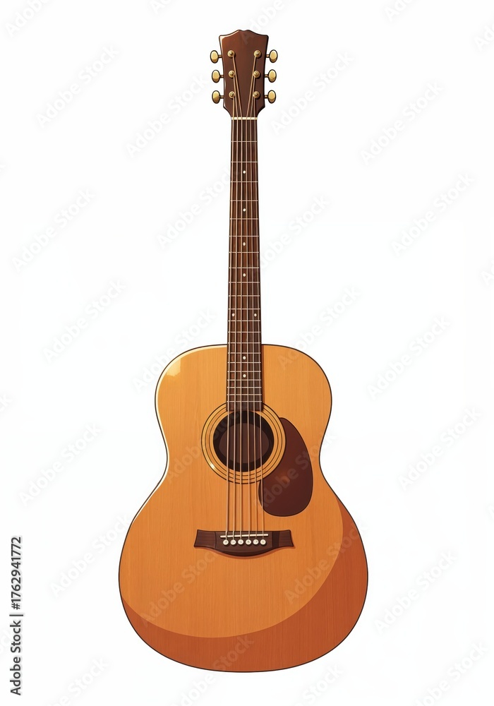 Obraz premium Acoustic Guitar Illustration: A detailed illustration of a classic acoustic guitar, the wooden instrument stands out against the clean background.