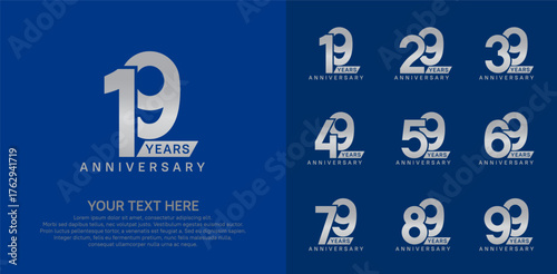 Anniversary logo set vector design, silver color for celebration event