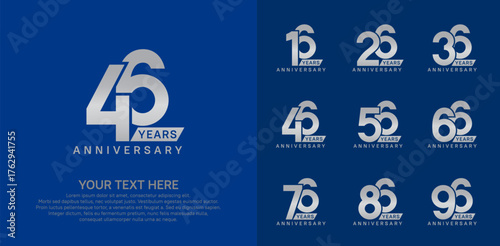 Anniversary logo set vector design, silver color for celebration event