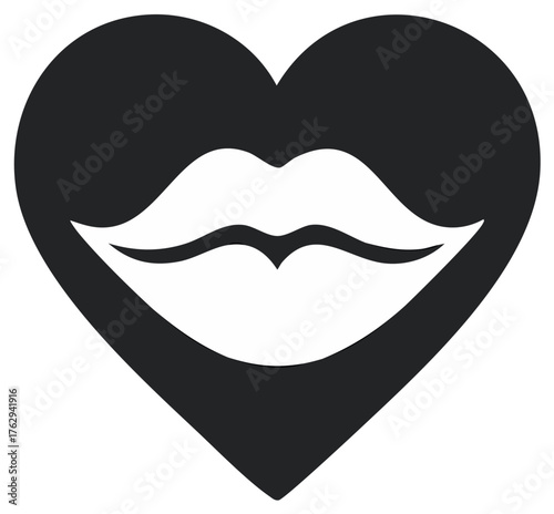 Heart shape with graphic stylized lips and mouth inside