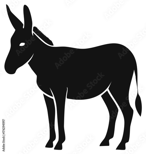 Standing donkey simple black silhouette graphic vector illustration