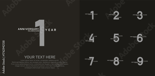 Anniversary logo set vector design, white and gray color for celebration event