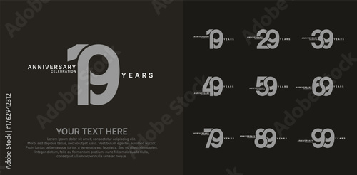 Anniversary logo set vector design, white and gray color for celebration event