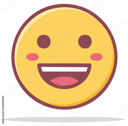 Yellow Smiley Face Cartoon Icon Illustration with a happy expression with smiling mouth and rosy cheeks for online communication