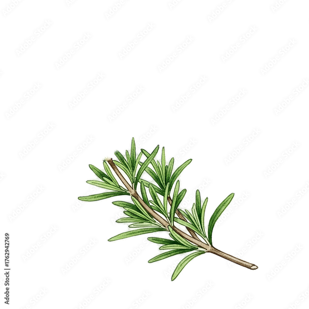 Fototapeta premium Fresh Rosemary Sprig Green Realistic Isolated Herbal Herb