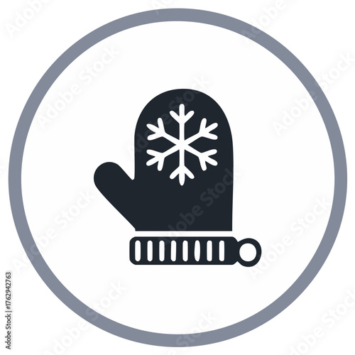 Dark Mitten with Snowflake Icon Inside a Circle