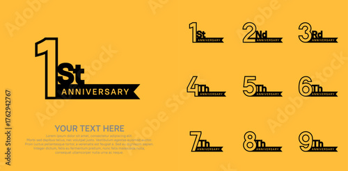 Anniversary logo set vector design, black color for celebration event