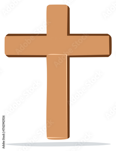 Simple wooden cross with shadow graphic illustration