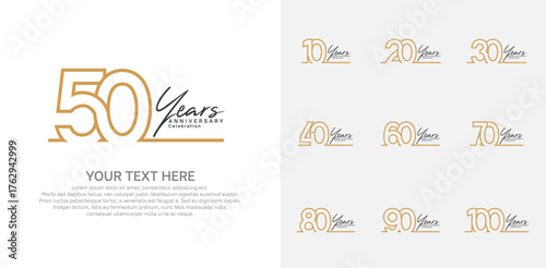 Anniversary logo set vector design, brown color for celebration event
