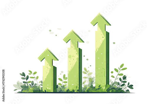 Green arrows rising among plants, indicating growth