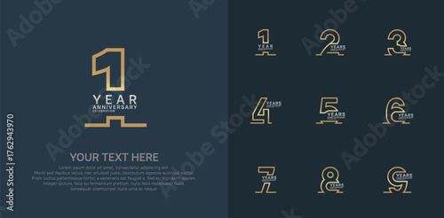 Anniversary logo set vector design, gold and silver color for celebration event
