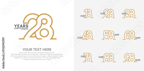 Anniversary logo set vector design, brown color for celebration event