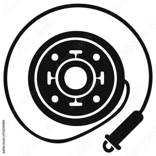 Car brake disc rotor with caliper and brake hose icon symbol