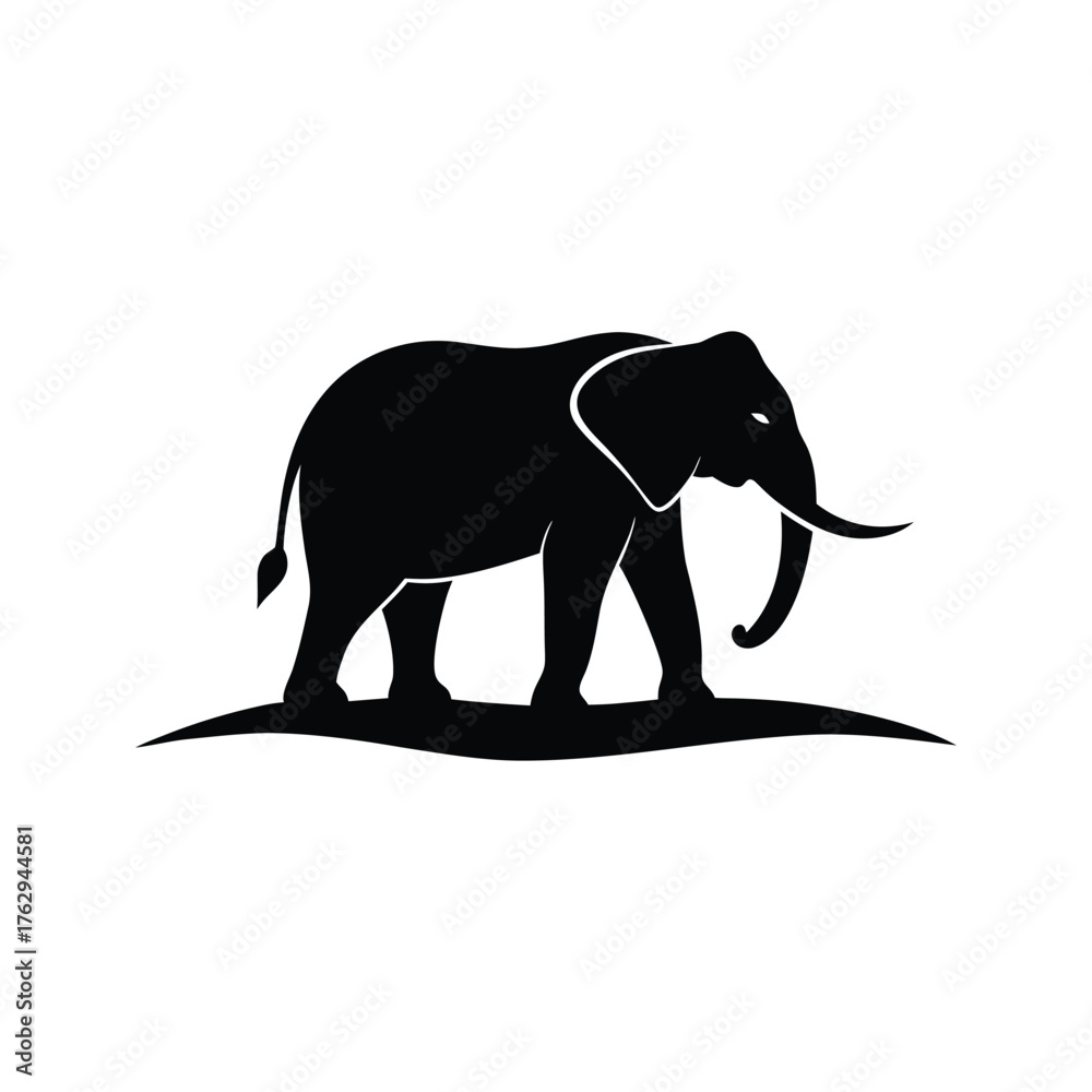 Obraz premium Black silhouette of an elephant walking on a wavy ground line