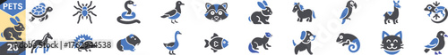 Collection of diverse pet animal icons representing different species and activities vector