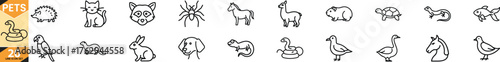 Clean line art icons set featuring various pets for design projects vector