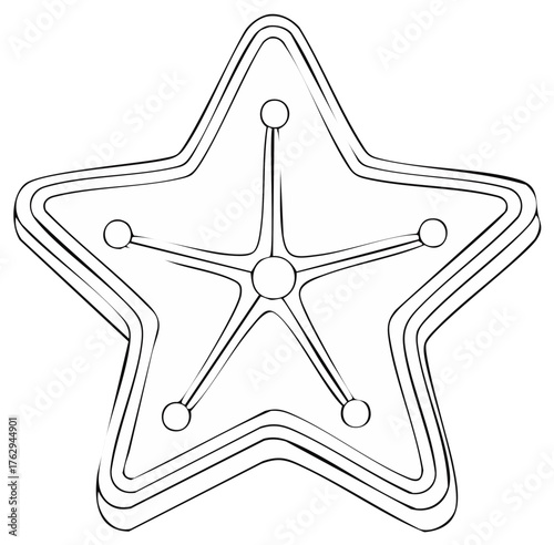 Stylized Five Point Star Geometric Outline with Inner Circles and Lines