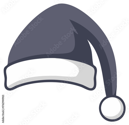 Simple cartoon grey sleeping cap with white brim and fluffy pompom illustration