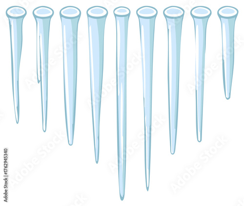 Set of various cartoon blue icicles hanging, winter season illustration