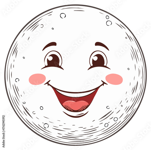 Happy full moon cartoon character illustration with a wide joyful smile and rosy cheeks