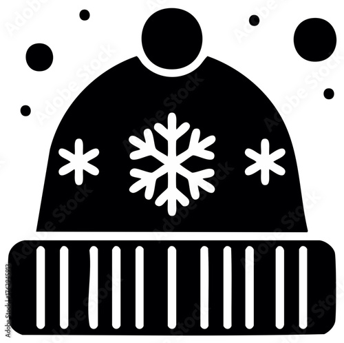 Winter Beanie Hat with Snowflakes and Snowfall Icon Vector
