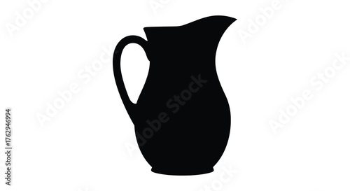 A tall elegant black silhouette of a classic pitcher with a handle and spout on a white background