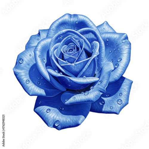 Blue Rose With Water Drops Realistic Photo Isolated