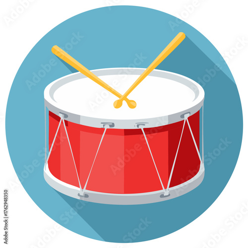 Red Snare Drum with Drumsticks Flat Design Icon