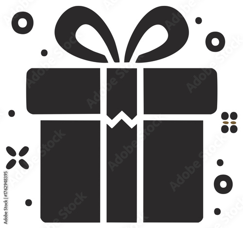 Festive celebration gift box with bow and scattered decorative elements for holiday cheer