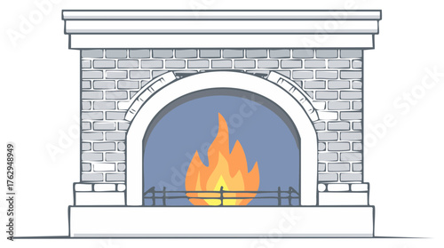 Classic brick fireplace with an arched opening and warm glowing flames cozy home heating element vector illustration