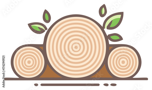 Vector Graphic of Stacked Tree Stumps with Green Leaves for Forestry Illustration