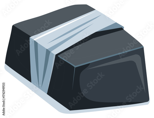 Isometric vector illustration of a black chocolate wrapped with a light blue ribbon. Chocolate confectionery sweet delicacy illustration
