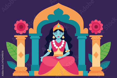 Tranquil Goddess in Lotus Position Flat Vector Art Serene Divinity Spiritual Icon Meditative Figure Ancient Culture Spiritual Practice