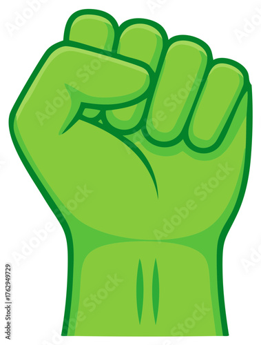Green Fist Symbol Cartoon Illustration of Powerful Hand Ready for Action