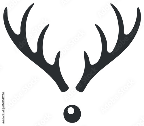 Reindeer Face with Antlers and a Round Nose in Black and White for Christmas Theme