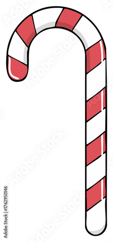 Candy Cane Festive Treat Celebration Holiday Graphic Icon Cartoonish and Sweet in Red and White Stripes