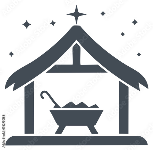 Christmas Nativity Stable Icon with Manger and Guiding Star