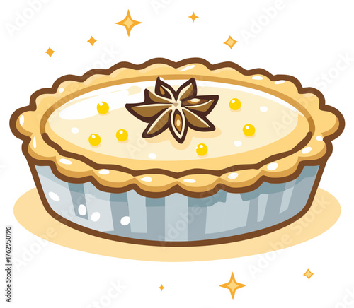 Stylized Cream Tart with Star Anise Decoration and Sparkles