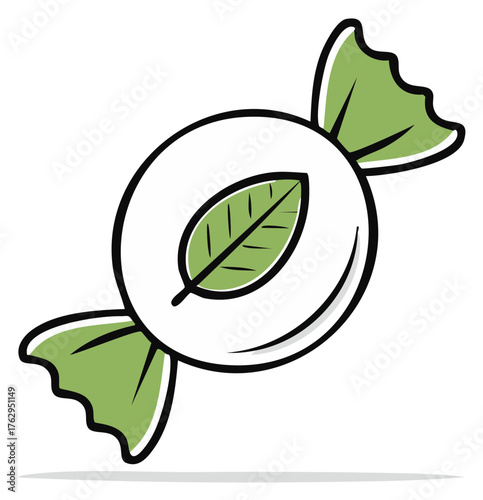 Wrapped candy with green leaf illustration