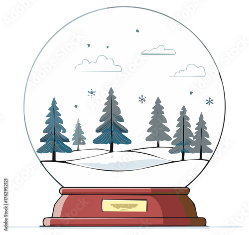 Winter Snow Globe with Pine Trees and Falling Snow
