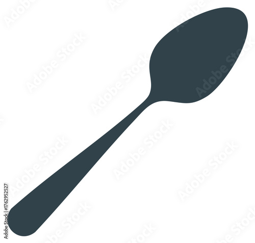 Dark gray metal spoon isolated on white. Cutlery close up for soup kitchen or cafeteria. Silverware illustration.