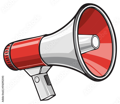 Classic red and white megaphone illustration for communication, protest, and public speaking