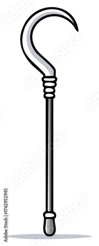 Cartoon Silver Crook Stick with Hook Handle Fairytale Magic Staff Icon
