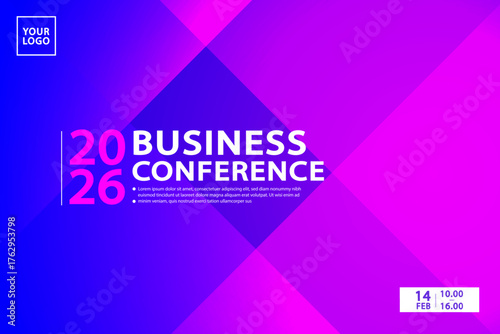 A modern template for a business conference announcement. This professional geometric background uses a blue and magenta gradient. It is a perfect poster or web banner for a corporate event.