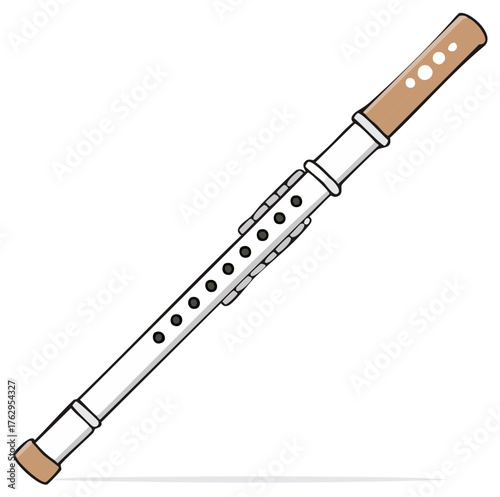 Cartoon vector illustration of a classical woodwind flute musical instrument