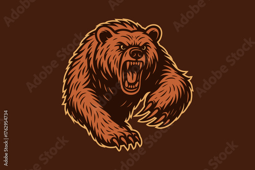 illustration of a brown bear pouncing