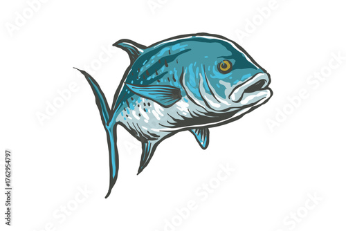 illustration of giant trevally fish in retro style
