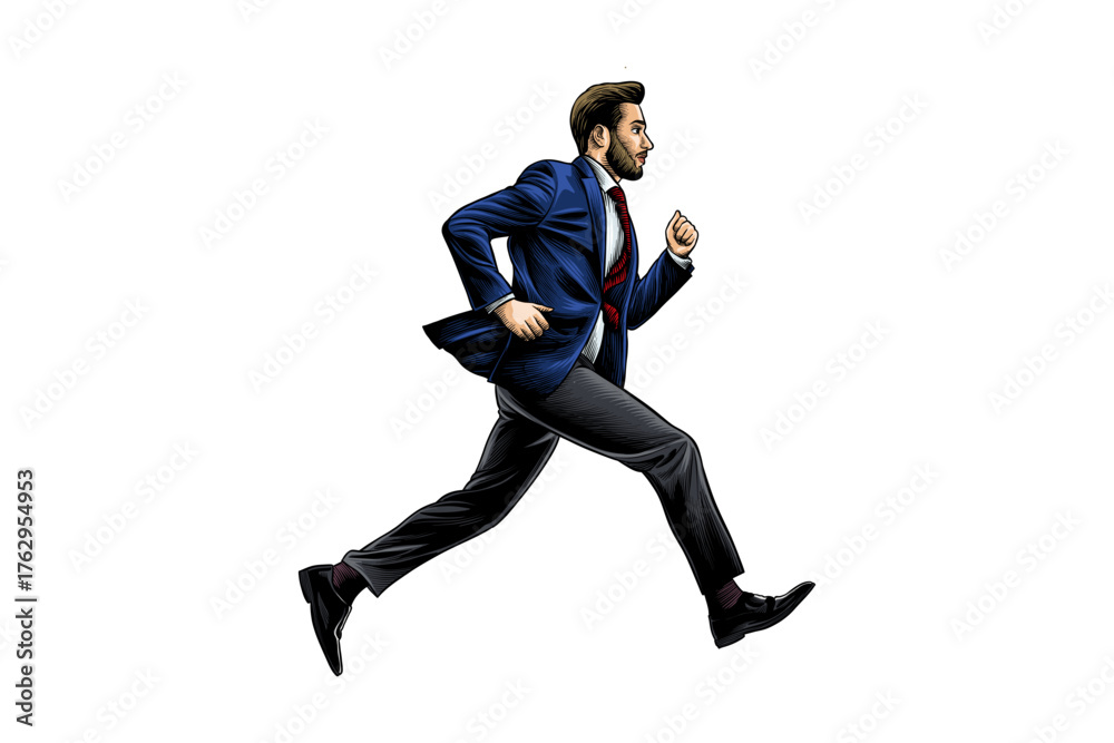 Fototapeta premium illustration of a man in a suit running